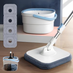 4 Mop Cloth, 1 Set, Deluxe Hands-Free Rotating Floor Mop And Bucket Set - Efficient Dust And Dirt Removal, Lazy Mop For Dry And Wet Cleaning, Perfect For Home, Kitchen, Bathroom - Easy To Use, Space-Saving And Durable Cleaning Supplies