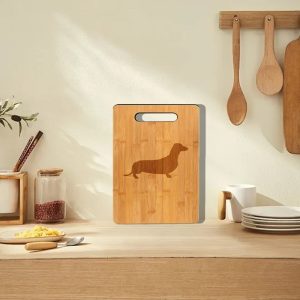 Bamboo Cutting Board with Dachshund Silhouette - Eco-Friendly, Unpowered Kitchen Accessory for Food Prep and Serving