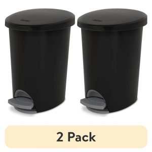 (2 pack) 2.6 Gallon Trash Can, Ultra Step On Bathroom Trash Can, Black