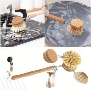 4PCS Bamboo Dishwashing Brush Natural Kitchen Cleaning Dishwashing Scrub Multi Purpose Bamboo Cup Cleaning Pot Bottle Brush Suitable for Pots Pans and Utensils