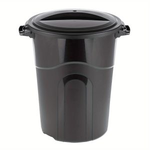 Heavy Duty 32 Gallon Black Plastic Trash Can with Lid, Indoor/Outdoor Use