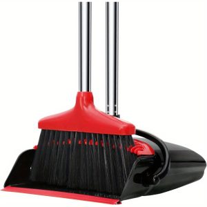 Loonpon Broom with Dustpan Combo Set, 43inch Long Handle Stiff Broom Dust pan, for Garage Kitchen Room Office Lobby