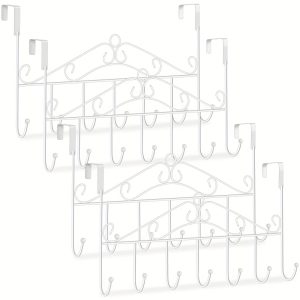 4 Pack Over The Door Hooks Hanger, Over The Door Towel Rack Coat Rack With 7 Hooks, Metal Hanging Organizer For Clothes Coat Hat Towel Bedroom Bathroom