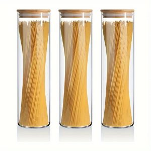 3-Pack Clear Glass Pasta Storage Jars with Lids, 1.4L Airtight Food Canisters for Canning, Cereal, Flour, Noodles