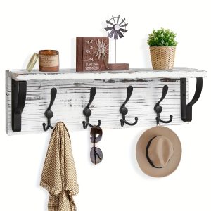 Large Rustic 23.6 Inch Length Coat Rack Wall Mounted with Shelf, Farmhouse Entryway Shelf with Hooks, Coat Hanger Coat Hooks Hat Hanger Jacket Hooks for Living Room, Bedroom, Mudroom