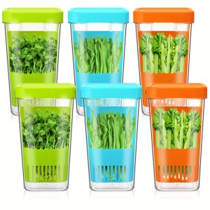 6 Pcs Fresh Herb Keeper For Refrigerator 9 Inch Plastic Herb Saver Colorful Storage Containers For Cilantro Parsley Mint Asparagus Keep Fresh Herbs For 3 Times Longer