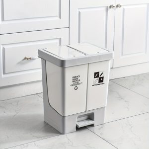 Dual Compartment 5.28gal Recycling Kitchen Trash Can, Plastic Rectangular Garbage Bin with Pedal, 4.40-Gallon Waste Basket with 2 Separated Sections for Bathroom, Kitchen, and Office Use Without Electricity