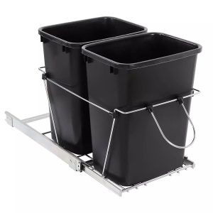 Double 35 Quart Pull Out Trash Can Waste Bin Container Under Kitchen Cabinet