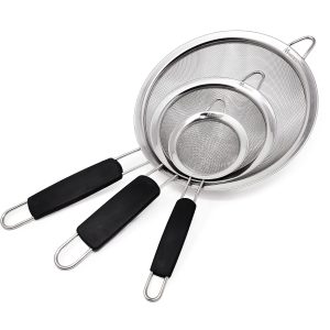 3 piece 3-Piece Stainless Steel Fine Mesh Sieve Set with Insulated Handle, Premium Colander and Sieve for Kitchen Gadget Tools