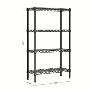 M MZG Adjustable 4 Tier Metal Storage Wire Rack, Steel Shelving Unit, For Home, Kitchen, Office, Laboratory, Garage, Color: Black; (11.8