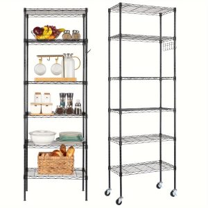 Replaceable Assembly Floor-Mounted Carbon Steel Storage Rack, Black with Wheels